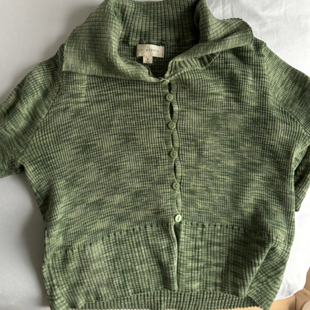 La Hearts Olive Ribbed Cardigan